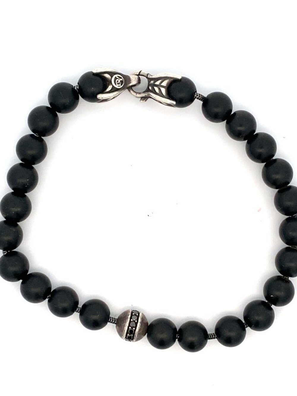 David Yurman Spiritual Beads Sterling/Black Beaded Bracelet - 9.25"